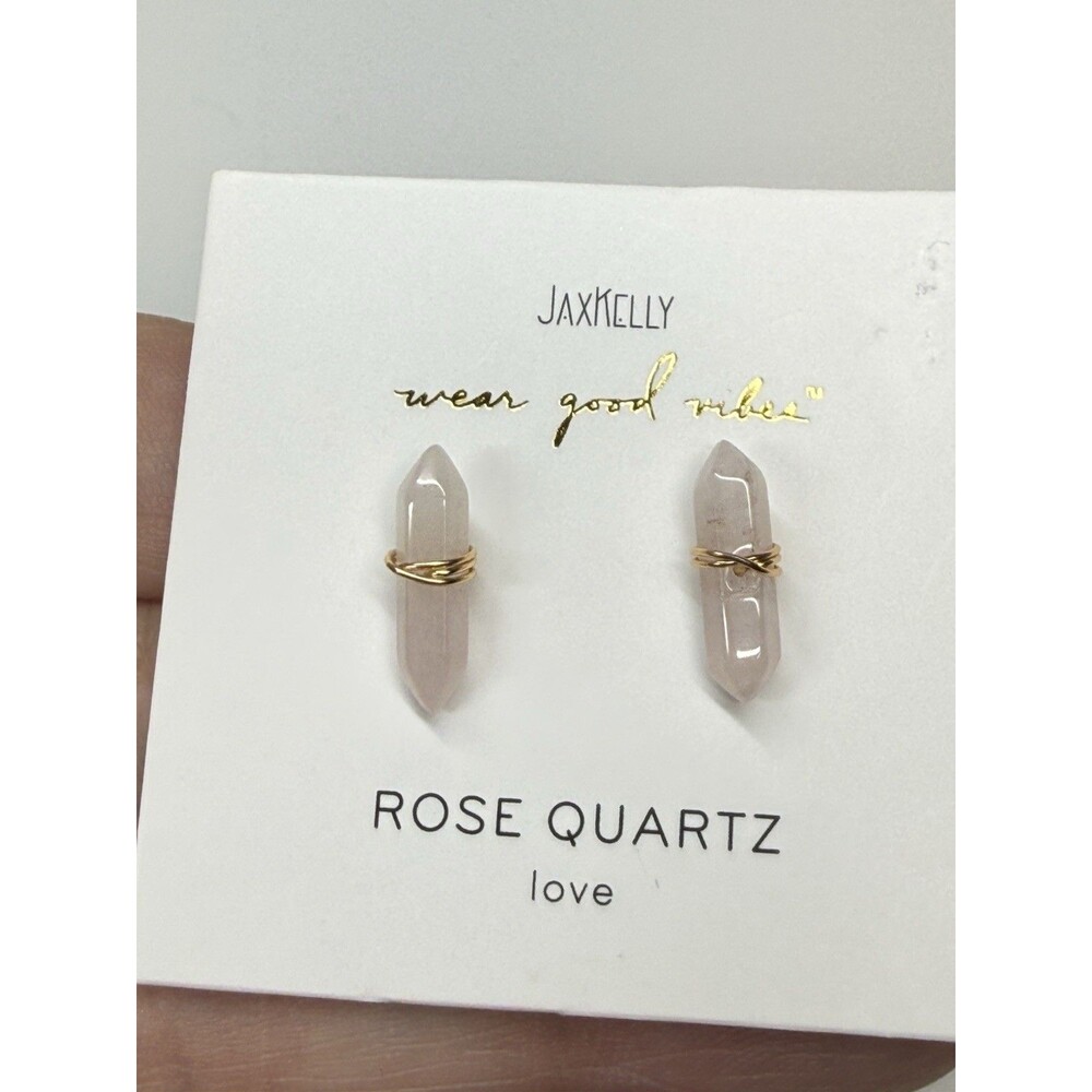 JaxKelly Mineral Point- Gold Wire Wrapped Rose Quartz Earrings New